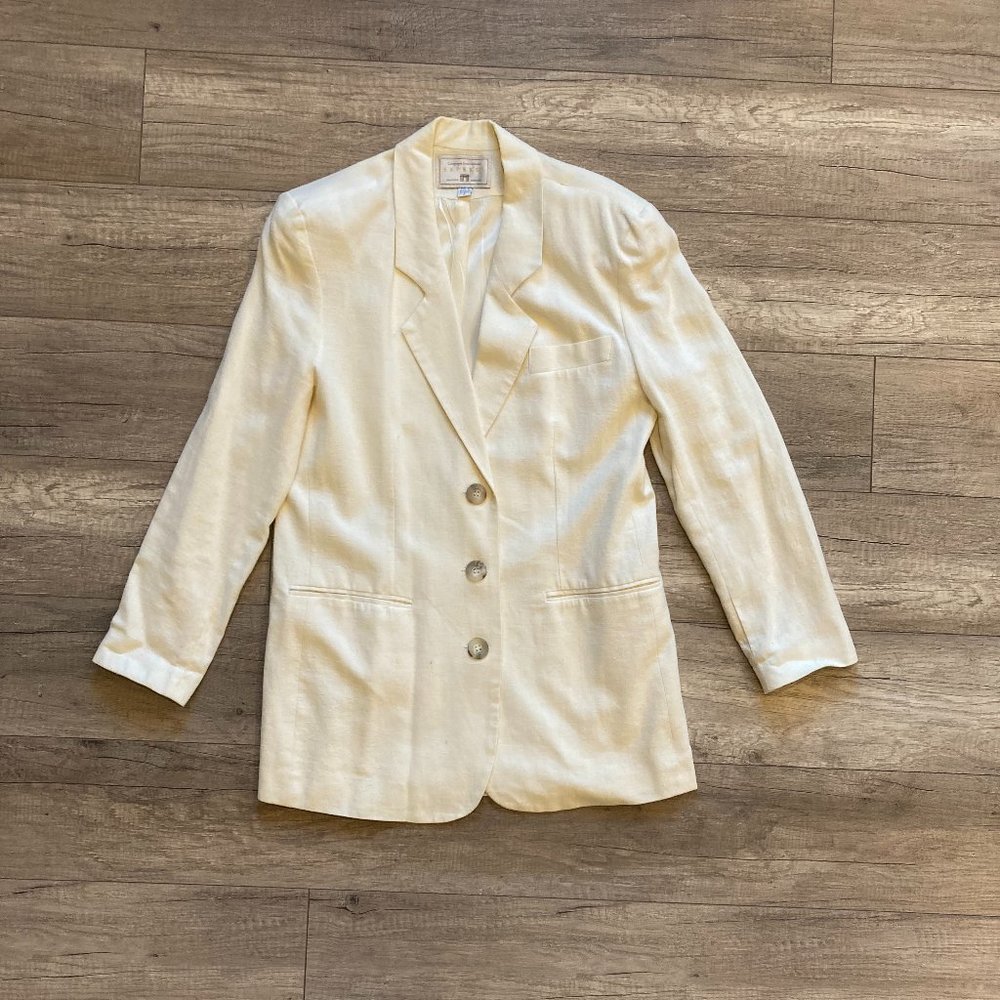 Express Vintage 90s Linen Blend Cream Colored Blazer - Size Small